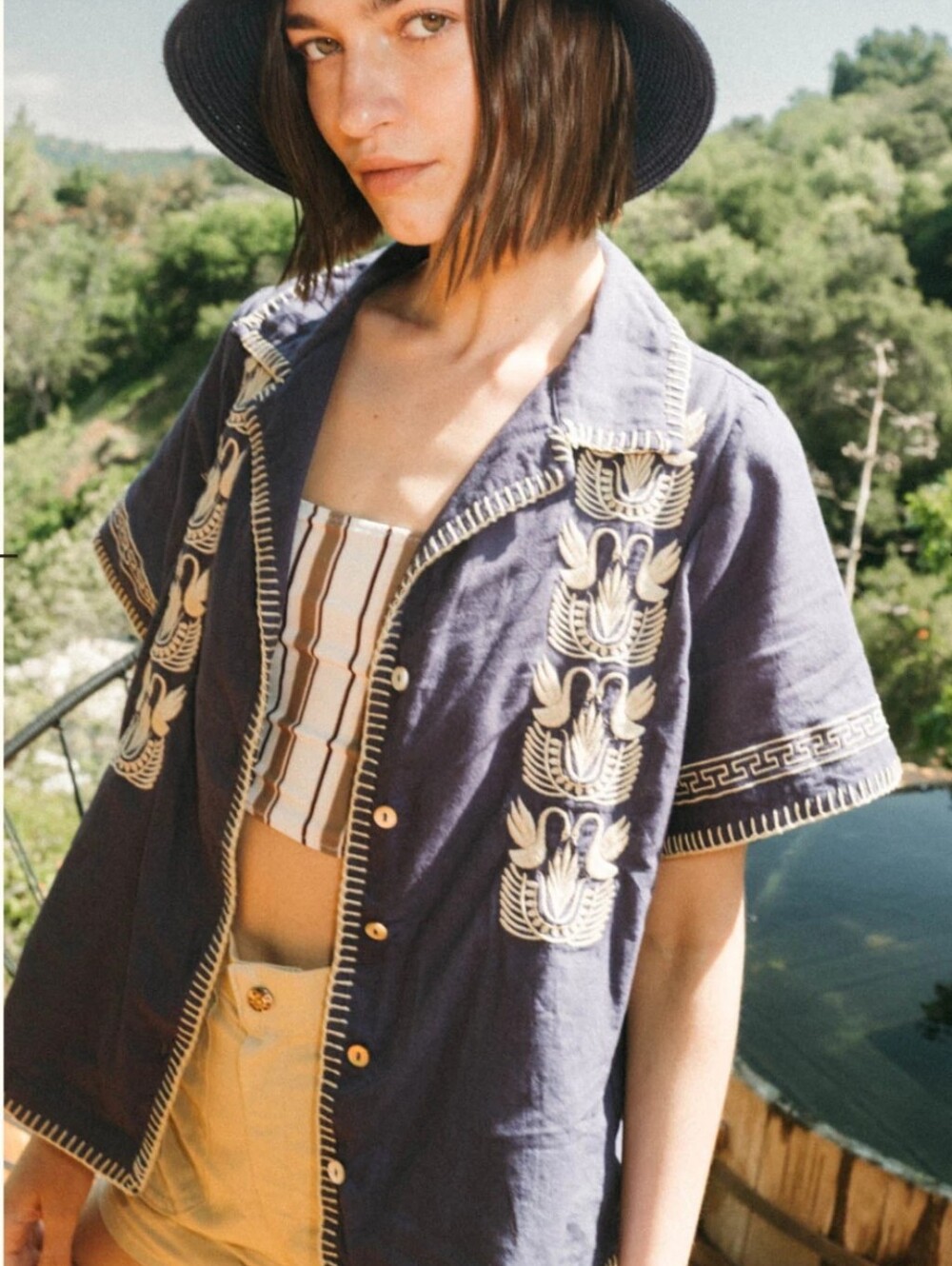Paloma Embroidered  Button-Down Camp Shirt